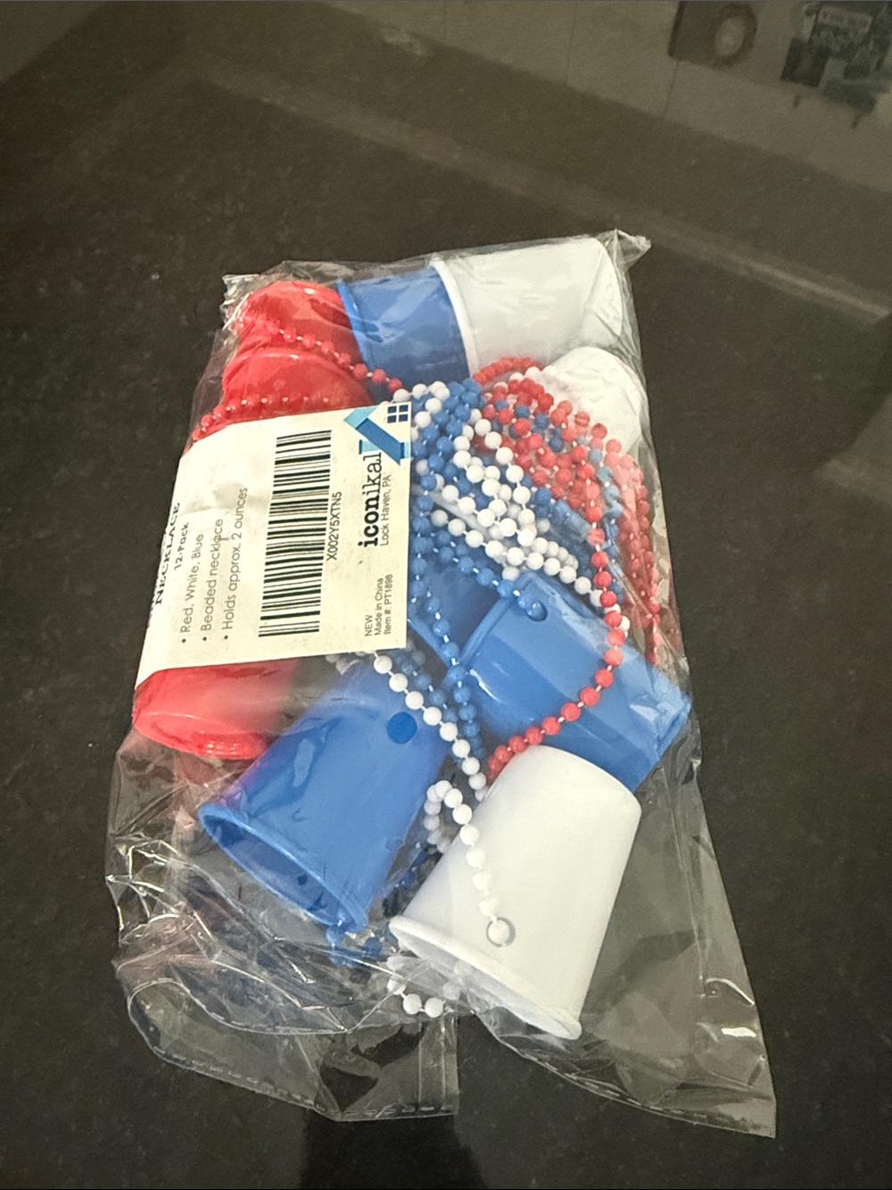 Red White Blue Plastic Cup Necklace Party Set